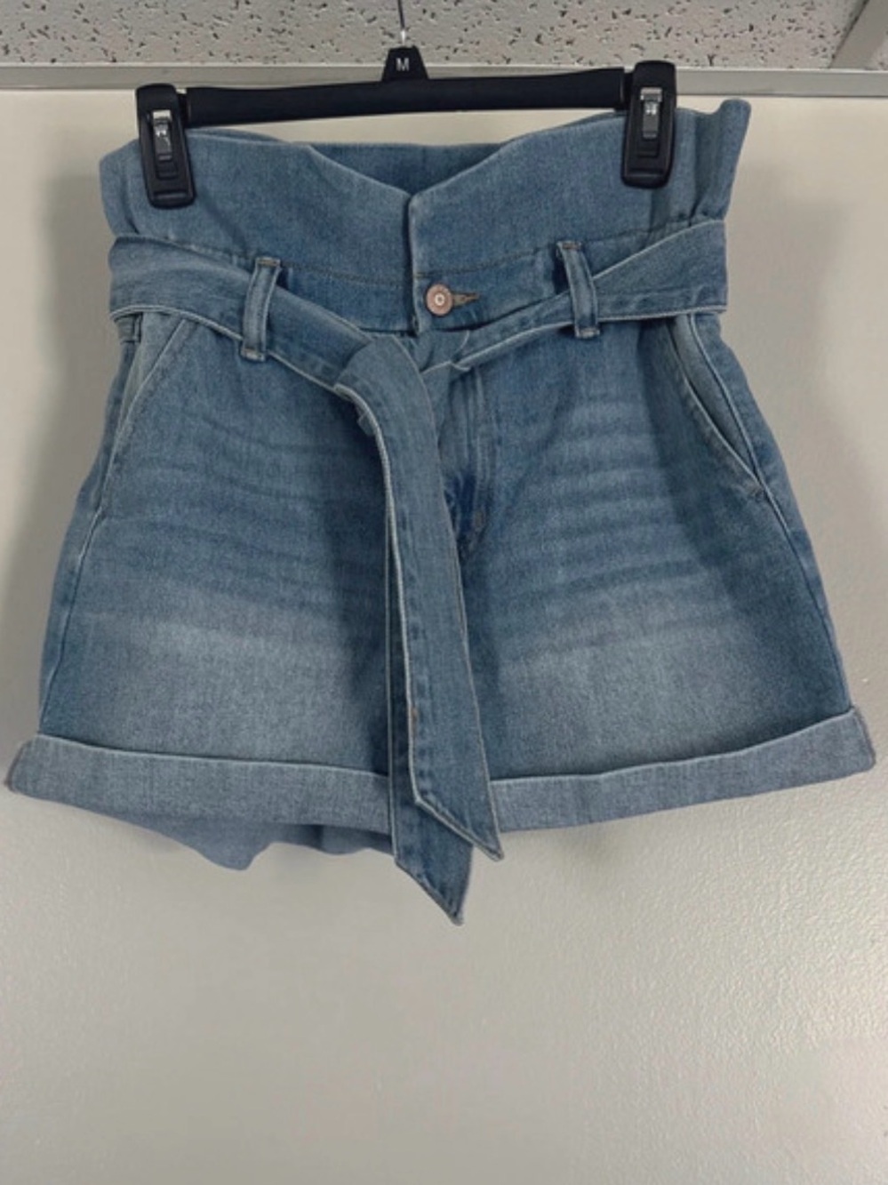Sincerely Jules Light Blue High-Waist Paperbag Denim Shorts with Tie